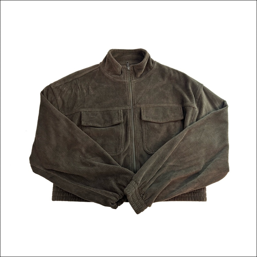 Aerie Olive Green Corduroy Cropped Jacket